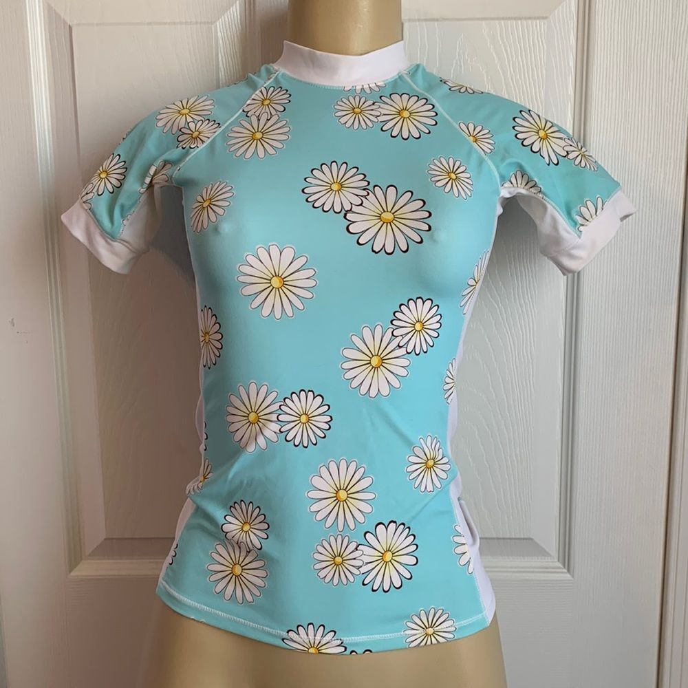 Jantzen Ruby Swimsuit Daisies Rashguard Surfer Top Swimwear S
